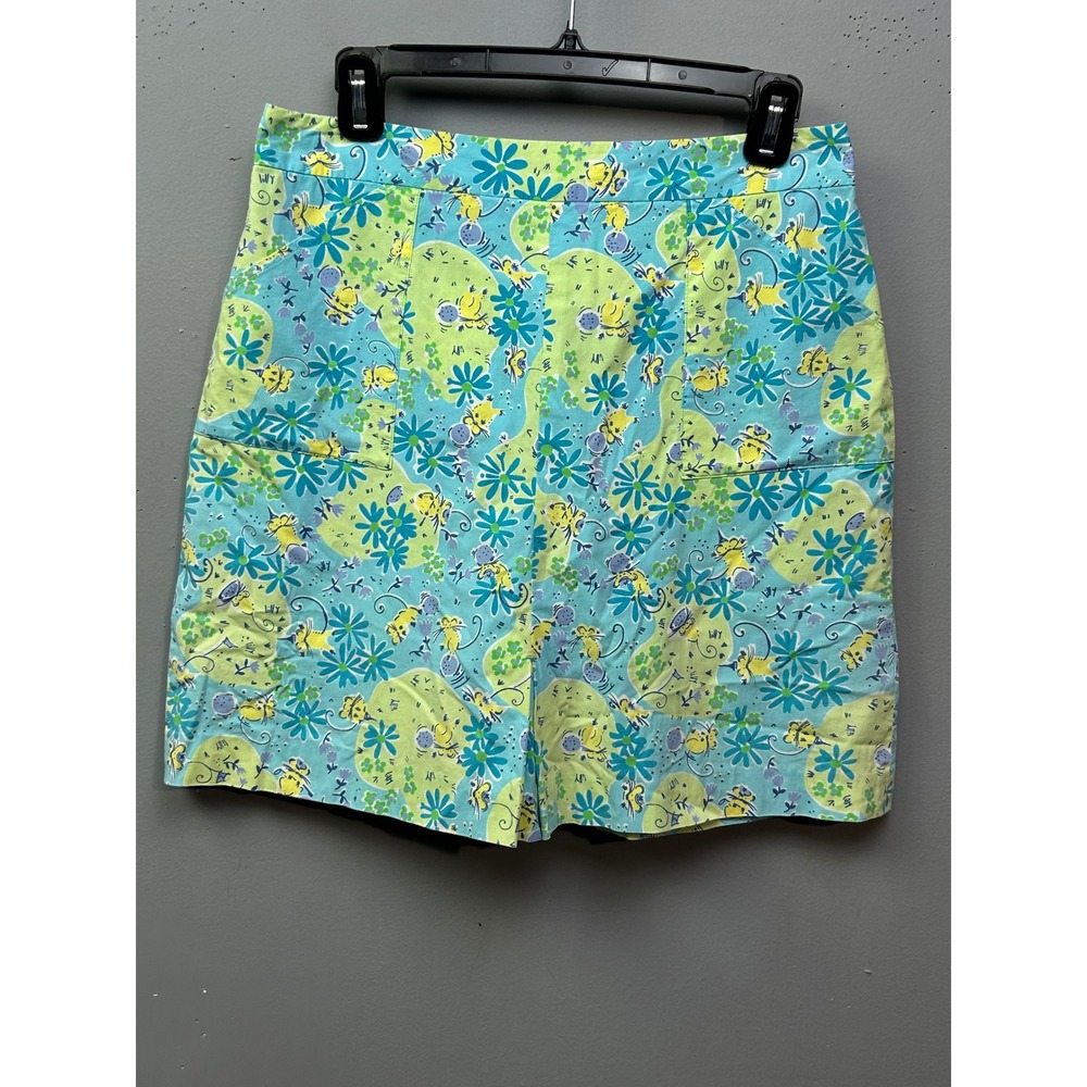 Lilly Pulitzer Skort Women 6‎ Blue Green Floral Cat Print Preppy Coastal Mini
